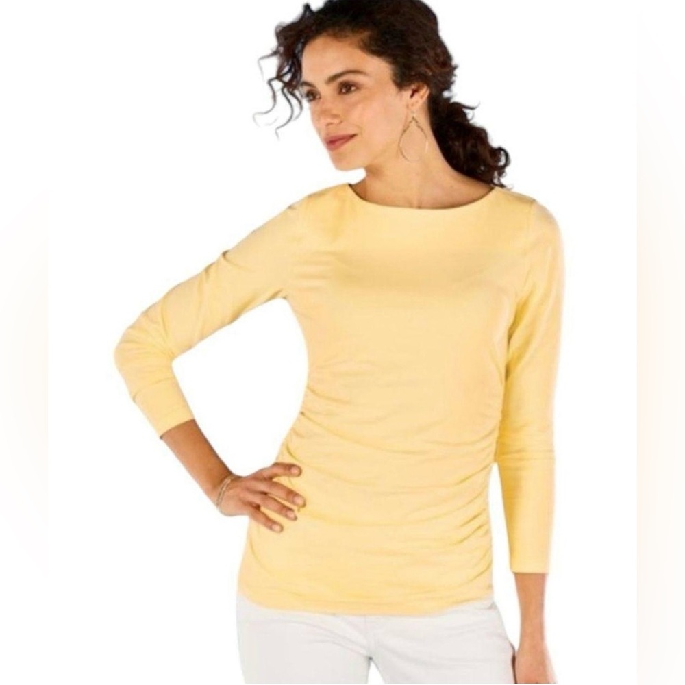 NWT Soft Surroundings Josephine Ruched Top in Golden Haze Size M